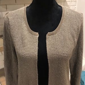 BR Taupe with Gold Threading Cardigan, EUC, Sz Med
